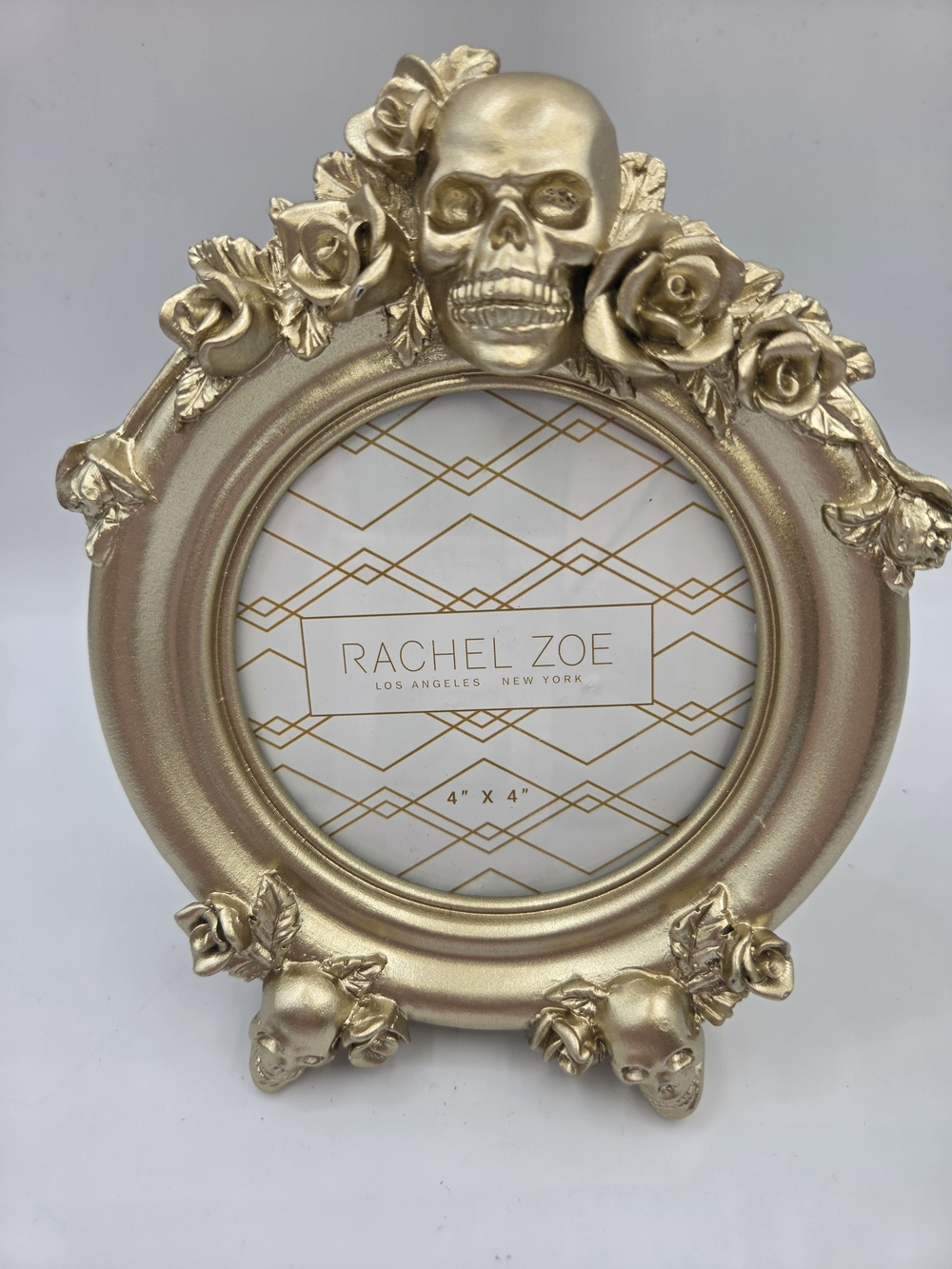 Rachel Zoe Gold Skull & Rose Round Photo Frame - 4" x 4"